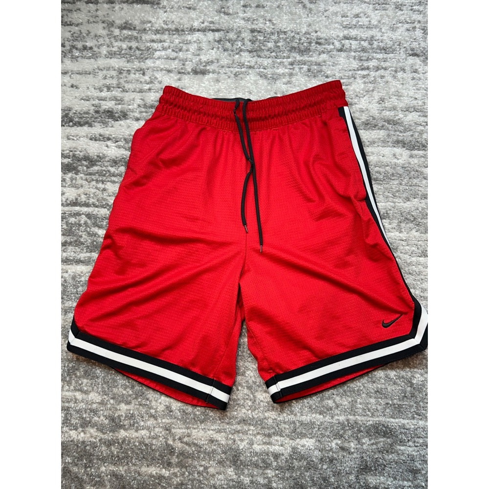 Nike Basketball Shorts Mens Small Red Mesh Striped Dri-Fit Zipper Pockets